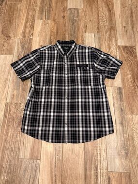 Harley Davidson H-DMC Patch Plaid Snap Short Sleeve Top